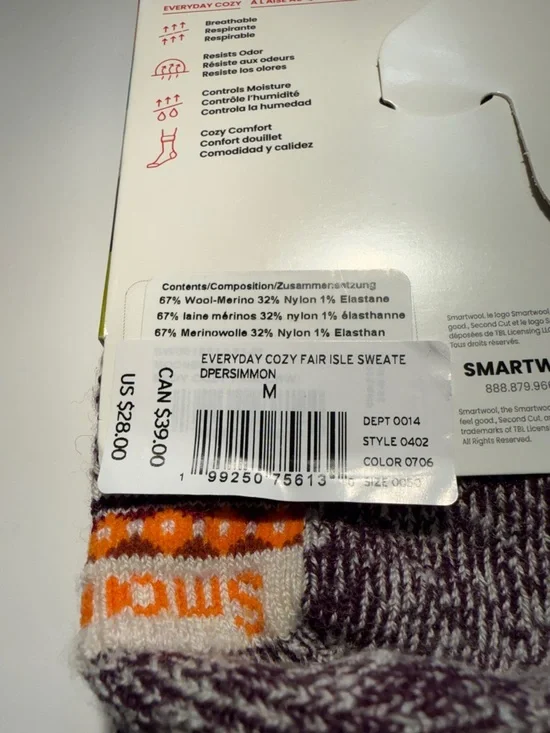 Smartwool Unisex Everyday Comfort Merino Patterned Socks - Orange, Purple, Cream - Picture 3 of 6